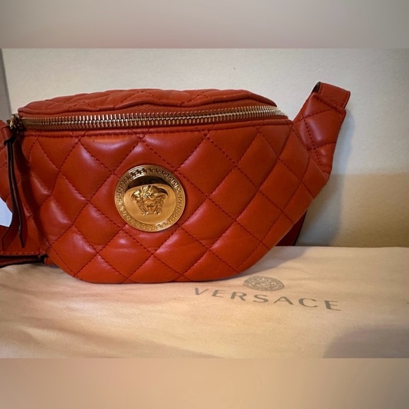 Versace Quilted orange leather fanny/belt/shoulder bag NEW (AUTHENTIC - Picture 5 of 10